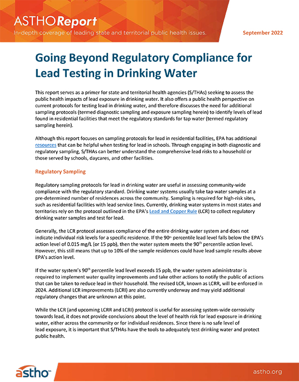 First page of ASTHOReport: Going Beyond Regulatory Compliance for Lead Testing in Drinking Water.jpg