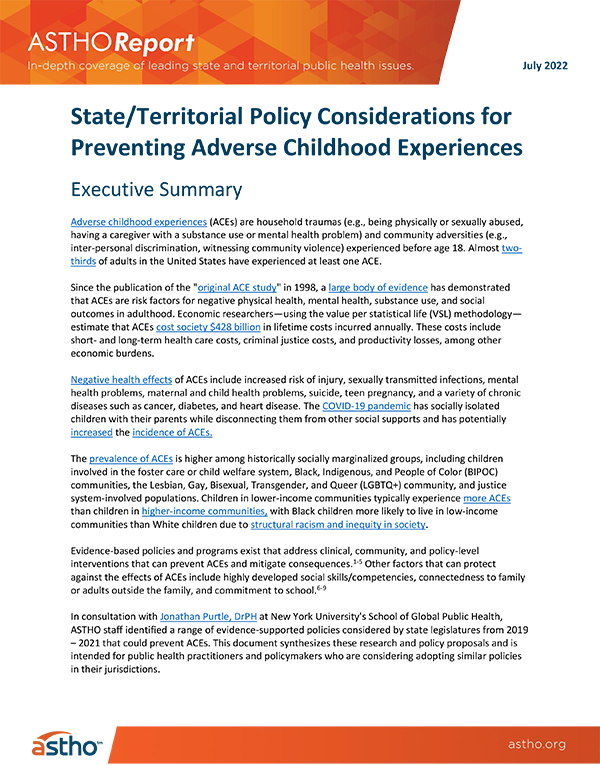 State/Territorial Policy Considerations for Preventing Adverse Childhood Experiences