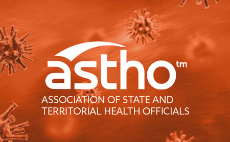 ASTHO logo on a field of COVID-19 virion