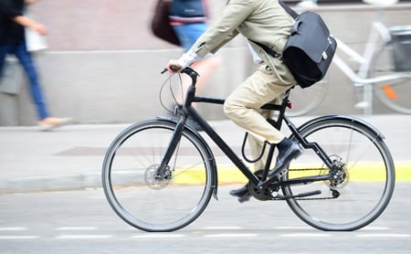 Cyclist riding on a city street