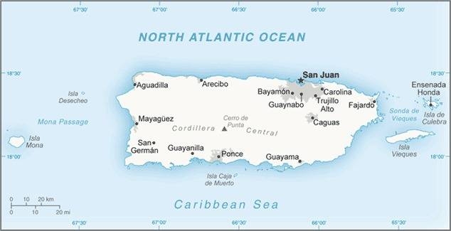 Map of Puerto Rico from the CIA World Factbook