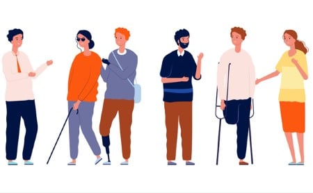 Illustration of a diverse group of people with disabilities interacting