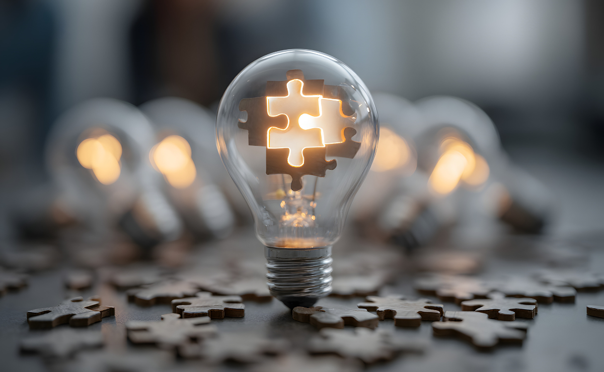 Light bulb with a puzzle piece-shaped filament