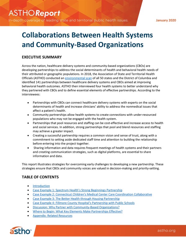 ASTHOReport: Collaborations Between Health Systems and Community-Based Organizations