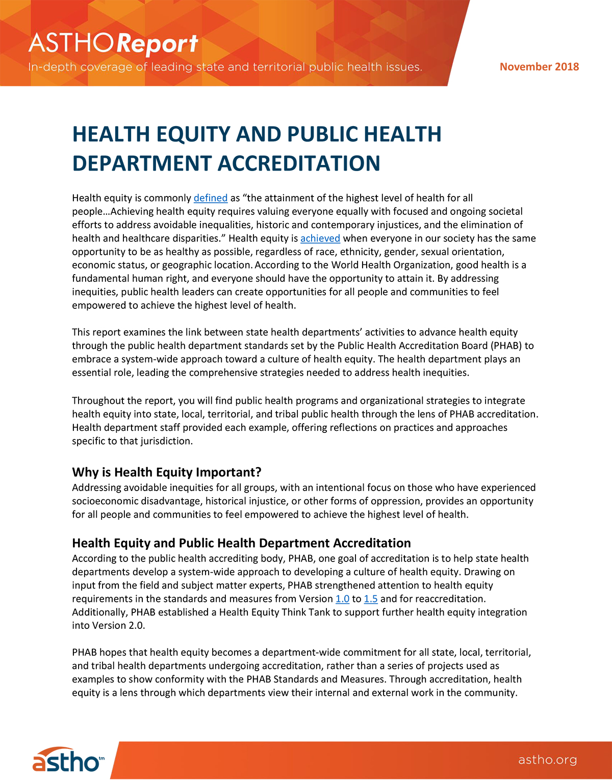 Health Equity and Public Health Department Accreditation