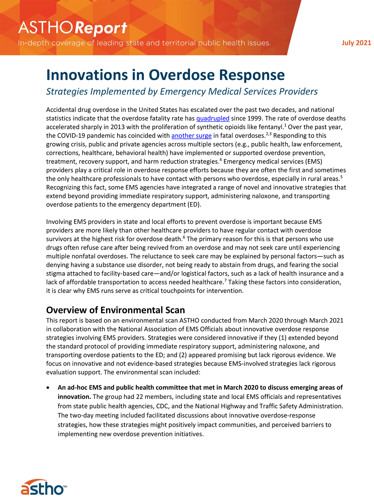 ASTHOReport: Innovations in Overdose Response: Strategies Implemented by Emergency Medical Services Providers