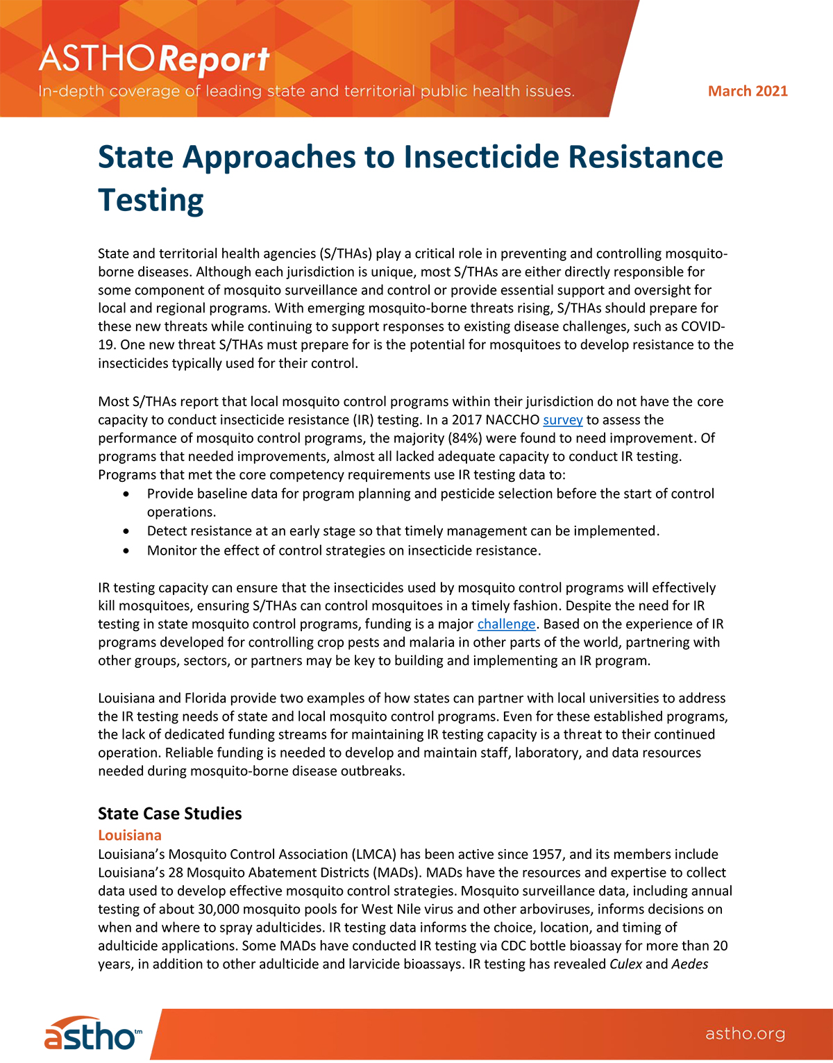 ASTHOReport: State Approaches to Insecticide Resistance Testing