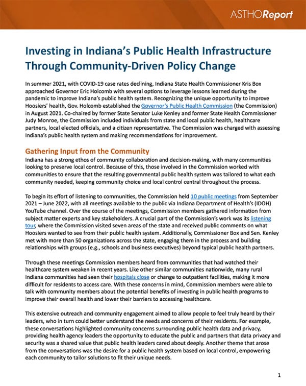 Page 1 of Investing in Indiana’s Public Health Infrastructure Through Community-Driven Policy Change 