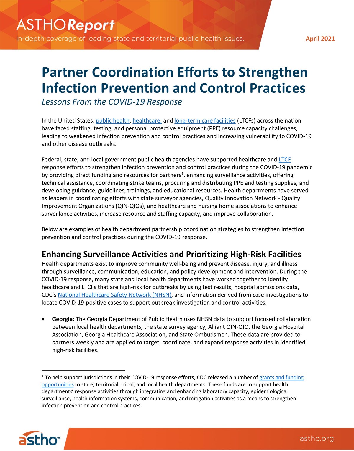 ASTHOReport: Partner Coordination Efforts to Strengthen Infection Prevention and Control Practices